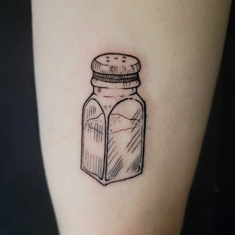 Salt And Pepper Shaker Tattoos, Salt Shaker Illustration, Grilled Cheese Tattoo, Canning Tattoo, Salt Of The Earth Tattoo, Glass Jar Tattoo, Pepper Shaker Tattoo, Salt Shaker Drawing, Salt And Pepper Tattoo