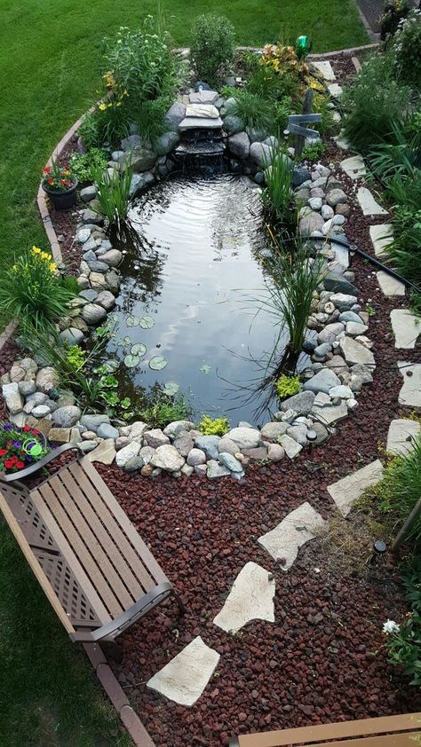 Small Garden Ponds Ideas, Small Pond Landscaping, Pond Garden Ideas, Outdoor Pond Ideas, Koi Pond Ideas, Small Pond Ideas, Pond Inspiration, Bath Pond, Backyard Wonderland