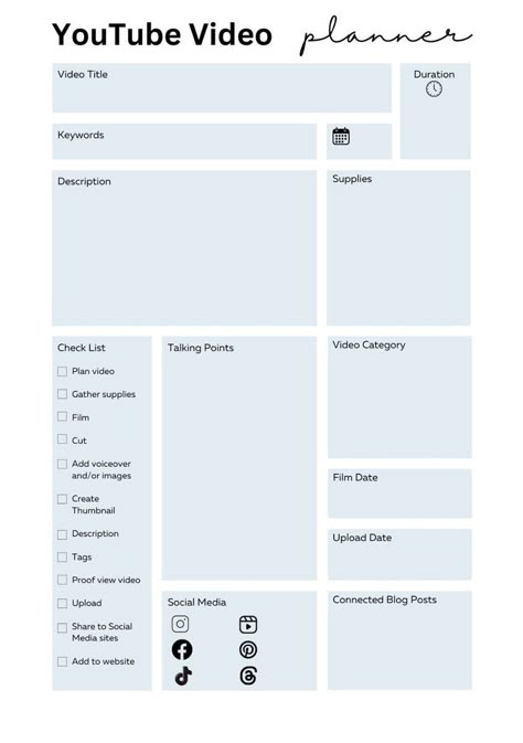 YouTube Video Planner: Free download to help you create engaging videos and grow your #Tools_For_Youtube_Channel #Youtube_Video_Checklist #Youtube_Video_Outline_Template #Video_Planning_Template Video Planning Template, Planning Youtube Content, Youtube Video Planner Template, Art Youtube Video Ideas, Content Creator Planner Template, Youtube Planner Template, Lifestyle Youtube Video Ideas, Youtube Video Planner, Youtube Channel Template