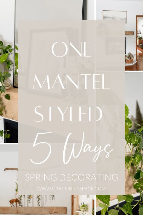 Learn how to add organic modern design to a fireplace mantel. Here are the best organic modern spring mantel decorating ideas anyone can do! #springmanteldecor #organicmodern #springdecorating #manteldecor #mantelstyling Styling Fireplace Mantel With Mirror, Joanna Gaines Mantel Decorating Ideas, Scandi Mantle Styling, Decorating A Mantle For Everyday, Mantel Layering Decor, Mantle Decorating Ideas Modern, Organic Modern Fireplace Mantle, Modern Organic Fireplace Decor, Plants On Mantel