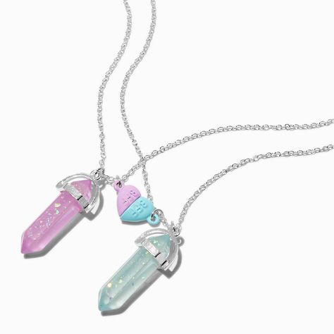 Claire's Best Friends Glow In the Dark Mystical Gem Pendant Necklaces - 2 Pack Best Friend Stuff, Friendship Necklaces For 2, Bestie Necklaces, Best Friend Necklaces For 2, Bff Stuff, Family Christmas Outfits, Vday Gifts, Bff Jewelry, Gem Pendant