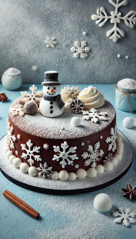 21 Chocolate Cake Decorating Ideas That Will Wow Your Guests 🎂🍫 Fondant Snowflakes, Chocolate Cake Decorating Ideas, Chocolate Christmas Cake, Tårta Design, Easy Christmas Cake Recipe, Chocolate Cake Decorating, White Fondant, Christmas Themed Cake, Chocolate Cake Designs