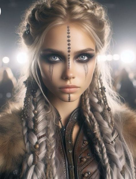 Viking Princess Makeup, Cave Women Makeup, Huntress Makeup, Warrior Face Paint, Medieval Makeup, Viking Face Paint, Viking Halloween, Warrior Makeup, Viking Halloween Costume