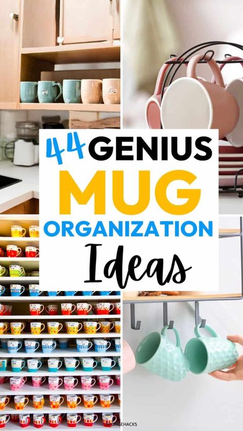 44 Genius Mug Organization Ideas You Have to Check Out - Sponge Hacks Cup And Mug Organization Cabinet, Mug Storage Drawer, Mug Cupboard Organization, Coffee Mugs Storage Ideas, Organizing Mugs In Cabinet, Kitchen Mugs Organization, Organizing Coffee Mugs, How To Organize Mugs In Cabinet, Coffee Mug Storage Ideas Cabinets