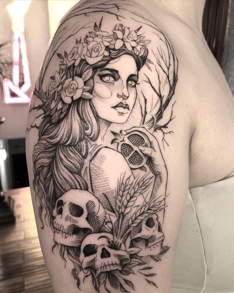 Best 25 Persephone Tattoo - Small Tattoos & Ideas Spirit Guide Tattoo, Cerberus And Persephone, Powerful Women Tattoo, Beautiful Woman Tattoo, Tattoo Of A Woman, Persephone Tattoo, Greek Goddess Tattoo, Hades Tattoo, Aphrodite Tattoo