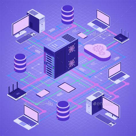 Oracle Sql, Cloud Computing Technology, Technology Vector, Technology Posters, Data Network, Isometric Art, Isometric Illustration, Isometric Design, Data Center