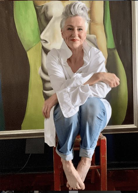 deborah darling in jeans and mens shirt Ageless Style Over 60, Deborah Darling, Cindy Hattersley, Jeans Flared, Age Gracefully, Ageless Style, Advanced Style, Ageless Beauty, Look Older