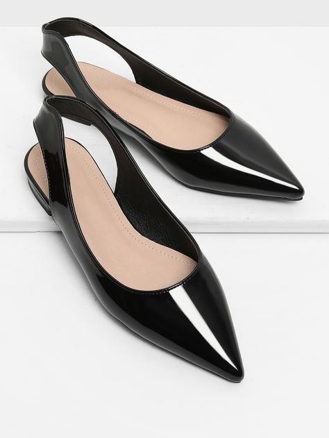 Shop Pointed Toe Sling Back Ballet Flats online. SheIn offers Pointed Toe Sling Back Ballet Flats & more to fit your fashionable needs. Black Slingback Flats, Sling Back Flats, Black Ballerina Flats, Black Ballet Shoes, Women Ballet Flats, Glam Shoes, Sling Back Shoes, Block Heel Loafers, White Leather Shoes