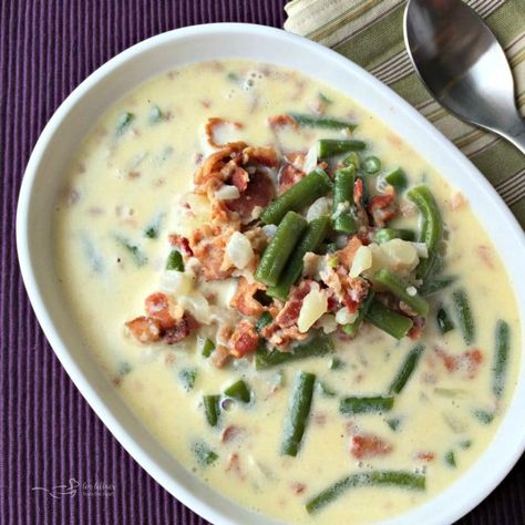 Green Bean And Potato Soup, Bean Potato Soup, Bean Bacon Soup, Bean And Potato Soup, Potato Green Bean, Green Bean Soup, Potato Soup With Bacon, Ham And Green Beans, Creamy Green Beans