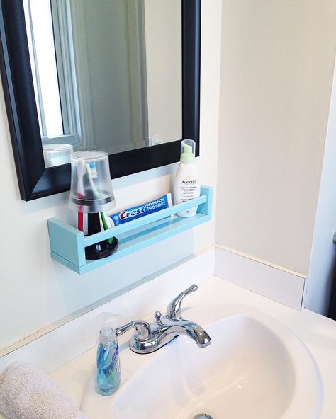 When you have a pedestal sink, you will need some additional storage. Try adding a little shelf for those everyday items to keep it organized and off the sink. Shelf For Pedestal Sink, Toothbrush Storage Pedestal Sink, Storage For Pedestal Sink, Pedastool Sink Storage Ideas, Add Shelf Under Bathroom Sink, Pedastal Sink, Electric Toothbrush Storage, Pedistal Sink, Toothbrush Storage