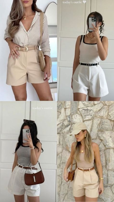 Trouser Shorts Outfit Summer, Libra Rising Style Outfits, Libra Venus Style Outfits, Libra Lilith, Short Trousers Outfit Women, Capricorn Venus Outfits, High Waist Shorts Outfit, Trouser Shorts Outfit, Shein Outfits Ideas