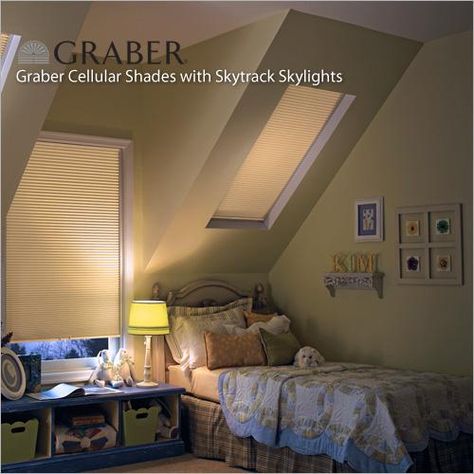 Blinds.com Gallery - Graber Skytrack Skylight matched with color coordinted shade in color Desert Dust. Teepee Bedroom, Bali Shades, Skylight Shade, Room Darkening Shades, Skylight Kitchen, Attic Ideas, Skylight Blinds, Finished Attic, Garage Room