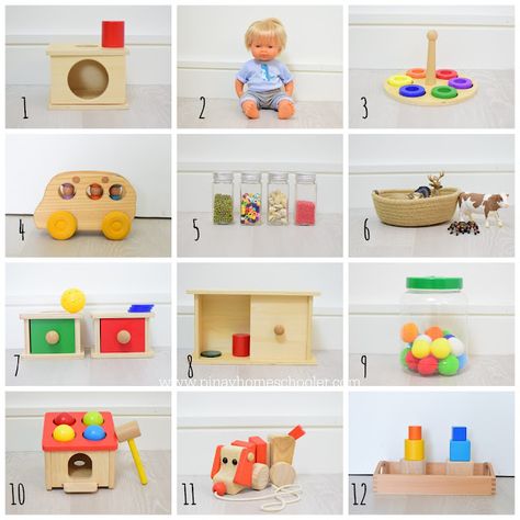 Montessori at 13 Months | The Pinay Homeschooler Montessori Trays 12 Months, Montessori Shelf 12 Months, Montessori Playroom 12 Months, Montessori 13 Month Old, Montessori 13 Months, 12 Month Montessori Activities, Montessori 12 Months, Montessori Shelf Ideas, Daycare Room Ideas