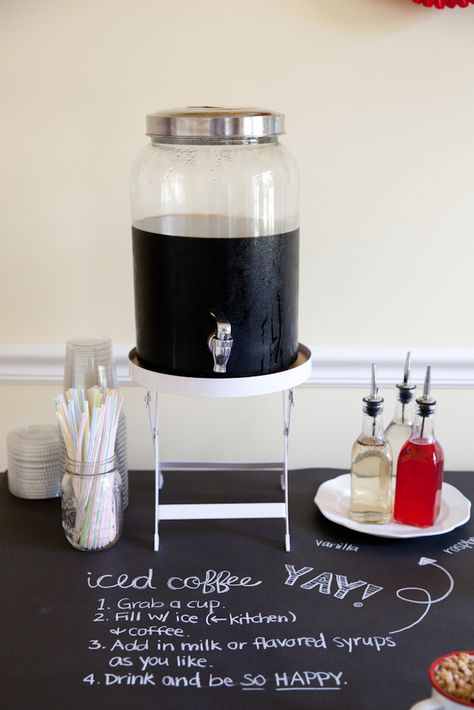 iced coffee bar ideas Bufette Ideas, Iced Coffee Bar, Coffee Bar Party, Coffee Bridal Shower, Waffle Bar, Coffee Party, Party Bars, Cold Coffee, Bridal Brunch