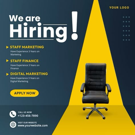 Hiring Posters Creative, Job Hiring Poster Creative Template, Digital Marketing Hiring Poster, Job Posting Template, Hiring Template Design, We Are Hiring Instagram Post, Job Ads Design, Job Poster Design Ideas, Social Media Posters Design