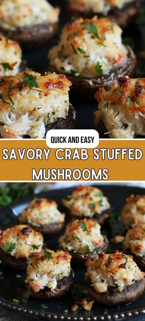 Savory Crab Stuffed Mushrooms Recipe Mushroom Side Dishes, Mushroom Recipes Healthy, Mushroom Appetizers, Crab Stuffed Mushrooms, Creamy Crab, Crab Stuffed, Mushroom Dish, Stuffed Mushroom, Bite Size Appetizers