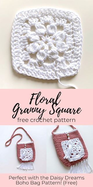 Flower Granny Square Lace, Small Flower Granny Square, Crocheted Squares Pattern, 5 Inch Granny Square Crochet, Monochrome Granny Square, Floral Granny Square Crochet Pattern, 6 Inch Granny Squares Free Pattern, Granny Square Designs Free, Mini Granny Square Pattern