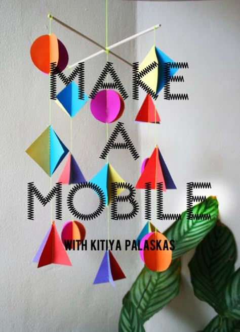 Another fun DIY mobile idea, with instructions. Colorful and bright. Mobiles Art, Geometric Mobile, Mobile Craft, Origami Mobile, Make A Mobile, Mobile Project, Mobile Sculpture, Paper Mobile, Mobile Hanging