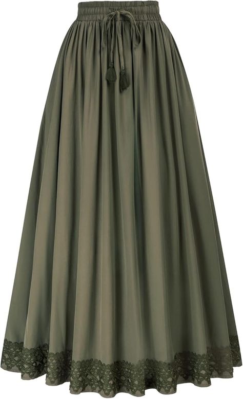 SCARLET DARKNESS Drawstring Maxi Long Skirt for Women Flowy Hem Pirate Peasant Skirt Olive Green S : Amazon.ca: Clothing, Shoes & Accessories Stylish Abaya, Bridesmaid Dresses Ideas, Latest Abaya, A Line Skirt Outfits, Design Abaya, Long Skirt For Women, Long Green Skirt, Abaya Collection, Modern Abaya