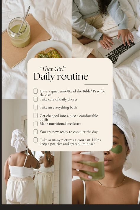 Healthy Girl Routine Aesthetic, That Girl Habits Aesthetic, Healthy Girl Morning Routine, Aesthetic Routine List, Calm Morning Routine, That Girl Aesthetic Routine, Healthy Woman Aesthetic, That Girl Morning Routine, That Girl Routine