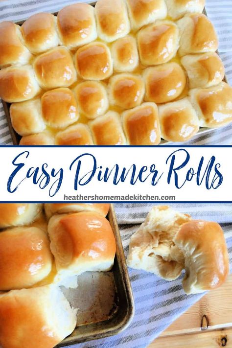 Top view of Easy Dinner Rolls and on roll cut in half. Rolls Homemade Easy Recipes, Dinner Rolls Using Rapid Rise Yeast, Quick Roll Recipe, Quick Rise Yeast Buns, Hand Kneed Dinner Rolls, Easy No Rise Rolls, Yeast Rolls With Rapid Rise Yeast, No Rise Dinner Rolls Easy, No Rise Rolls Quick