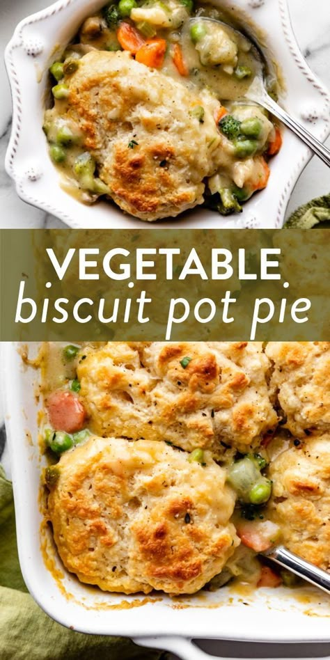 Vegetable Pot Pie, Homemade Biscuit, Pot Pie Casserole, Vegetarian Casserole, Bread Soup, Veggie Dinner, Meatless Dinner, Tasty Vegetarian Recipes, Vegetarian Dinners