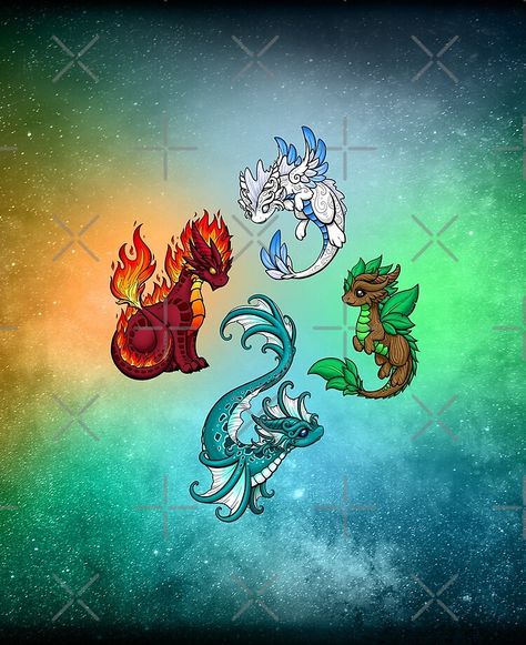 "Four Elements - Dragons" iPad Case & Skin by bgolins | Redbubble Elemental Dragon Tattoo, Elements Dragons, Dragon Art Drawing, Dragons Beautiful, Four Dragons, Dragons And Beasties, Dragon Air, Fun Drawing Ideas, Dragon Fanart