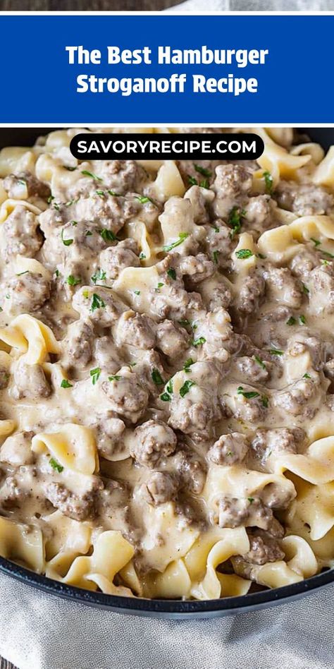 Looking for a comforting dinner that’s full of flavor? This Best Hamburger Stroganoff Recipe is a perfect way to enjoy ground beef in a creamy, savory dish. Save this recipe for those busy weeknights when you need a quick, delicious meal that the whole family will love! Hamburger Beef Stroganoff, Stroganoff Casserole Recipe, Hamburger Stroganoff Recipe, Easy Ground Beef Stroganoff, Hamburger Stroganoff, Creamed Beef, Beef Stroganoff Easy, Ground Beef Stroganoff, Savory Recipe