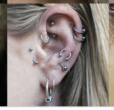 Heavily Pierced Ears, Alt Ear Piercings, Cool Ear Piercings Punk, Ear Piercings Punk, Fun Piercings, Punk Piercings, Earring Aesthetic, Piercing Aesthetic, Ear Stacking