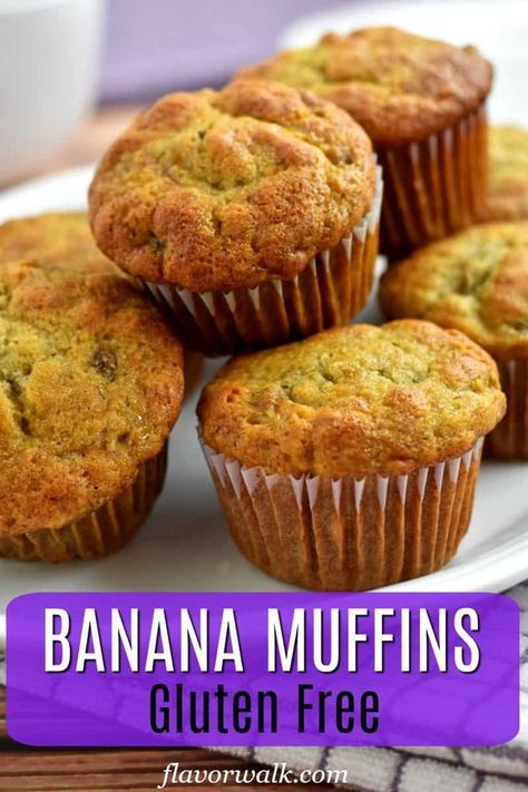 These Gluten Free Banana Muffins are simple to make and filled with pure banana flavor. They are a delicious start to any day and a perfect grab-and-go snack. If you like bananas, you’ll love these tasty gluten free muffins! #glutenfreemuffins #bananamuffins #glutenfreerecipes Gluten Free Banana Muffins, Morning Glory Muffins, Banana Muffin Recipe, Banana Bread Muffins, Bread Muffins, Gluten Free Banana Bread, Gluten Free Chocolate Chip, Gluten Free Recipes For Breakfast, Gluten Free Banana