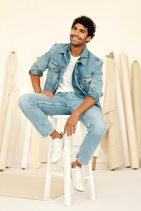 Mango 2020 Men’s Denim Collection | The Fashionisto Denim Dress Photoshoot, Men Denim Outfit, Denim Shirts For Men, All Denim Outfits, Denim Photoshoot, Denim Shirt Outfit, Denim Outfit Men, Fashion Shooting, Denim Men