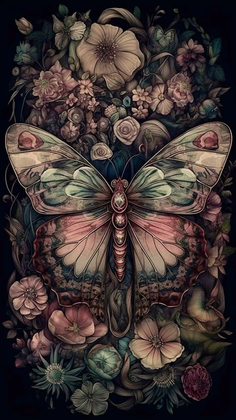 Whimsical Digital Art, Dark Whimsical Aesthetic, Whimsical Journal, Beautiful Iphone Wallpaper, Butterfly Phone Wallpaper, Witchy Artwork, Moth Wallpaper, Contemporary Tattoo, Iphone Wallpaper Vintage Hipster