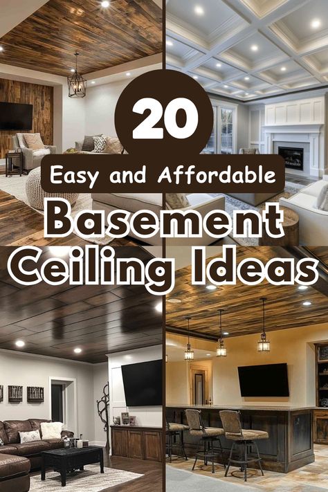 Looking to upgrade your basement? Check out these 20 ceiling ideas that are budget-friendly and easy to implement. From drop ceilings to shiplap boards, create a space you’ll love spending time in. #BasementCeilingIdeas #HomeImprovement #BasementRenovation #InteriorDesign #DIYProjects Unique Basement Ceiling Ideas, Metal Ceiling Basement, Basement False Ceiling Ideas, Industrial Ceilings Exposed, Corrugated Ceiling Ideas, Basement Ceiling Covering Ideas, Wood Plank Basement Ceiling, Basement Remodel Cheap, Basement Ideas Drop Ceiling