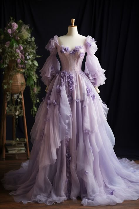 Lavender flower inspired gown Long Party Dress, 파티 드레스, Fantasy Dresses, Prom Dress Inspiration, Fantasy Gowns, Pretty Prom Dresses, Fairytale Dress, Fantasy Dress, Fairy Dress