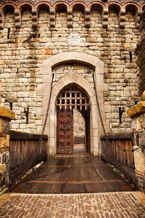 Drawbridge to Castle Door. A wooden drawbridge with chains leads to wooden doors , #AD, #wooden, #drawbridge, #chains, #Drawbridge, #Castle #ad Metal Gate Entrance, Castle Drawbridge, Midevil Castle, Castle Doors, Gate Entrance, Tree House Plans, Castle Gate, Metal Gate, Chateau Medieval