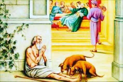 Luke 16:19-31 The Rich Man and Lazarus 19 “There was a rich man who was dressed in purple and fine linen and lived in luxury every day.(A) 20 At his gate was laid a beggar(B) named Lazarus, covered with sores 21 and longing to eat what fell from the rich man’s table.(C) Even the dogs came and licked his sores. 22 “The time came when the beggar died and the angels carried him to Abraham’s side. The rich man also died and was buried. 23 In Hades, where he was in torment, he looked up and saw Abrah Lazarus And The Rich Man, Parables Of Jesus, Spiritual Women, Bible Pictures, Jesus Images, Bible Story, Bible Verse Art, Biblical Art, Bible Truth