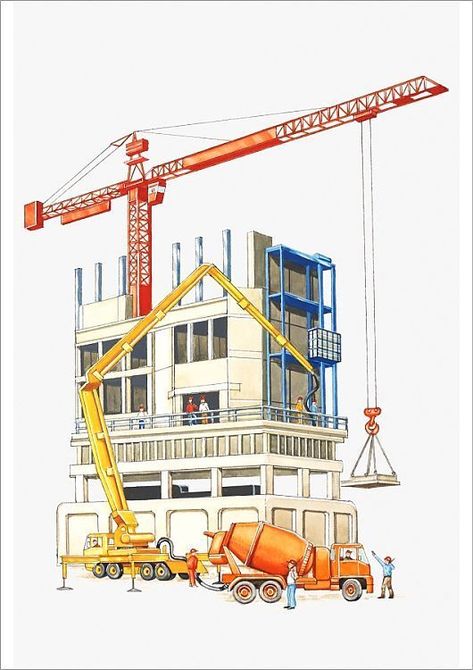 Disproportionate Art, Construction Site Illustration, Construction Poster, Photograph Illustration, People Watercolor, Puzzle Illustration, Crane Construction, Construction Crane, Construction Images