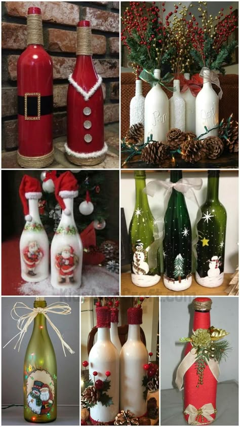 Diy Christmas Wall Decor, Wine Bottle Christmas Tree, Christmas Wall Decor Ideas, Christmas Wall Decor Diy, Bottle Crafts Christmas, Christmas Bottles, Buffalo Check Christmas Decor, Diy Christmas Wall, Wine Bottle Crafts Christmas