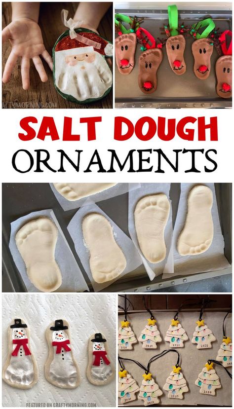 Salt Dough Footprint, Grandparents Diy, Baby Christmas Crafts, Preschool Christmas Crafts, Christmas Crafts For Kids To Make, Homemade Ornaments, Reindeer Ornaments, Gifts For Parents, Daycare Crafts