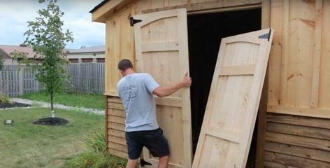 How to Create Easy-Build Shed Doors from Scratch | Hometalk Storage Shed Door Ideas, Diy Exterior Barn Door, How To Build Shed, Build Shed, Shed Door Hardware, Shed Ramp, Barn Style Shed, Shed Door, Lean To Shed