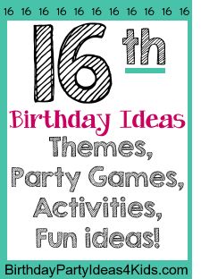 16th Birthday Ideas for a sixteenth birthday party - fun 16th party ideas for girls and guys, party venues, themes and great ideas to make the 16th birthday extra special.  https://birthdaypartyideas4kids.com/16th-birthday-ideas.html 16 Th Birthday Ideas, 16 Birthday Ideas, Best Friend Birthday Surprise, Sweet 16 For Boys, Boy 16th Birthday, Teenage Birthday Party, Themes Party, Sixteenth Birthday, Birthday Activities