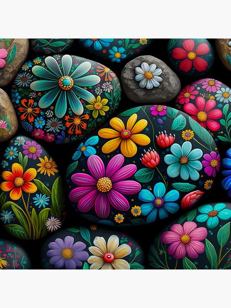 Ladybugs Painted On Rocks, Round Painted Rocks, Beautiful Painted Rocks, Painted Rocks With Flowers, Painting On Stones And Rocks, Large Painted Rocks, Flowers With Markers, Painted Rocks For The Garden, Painted Rocks Flowers