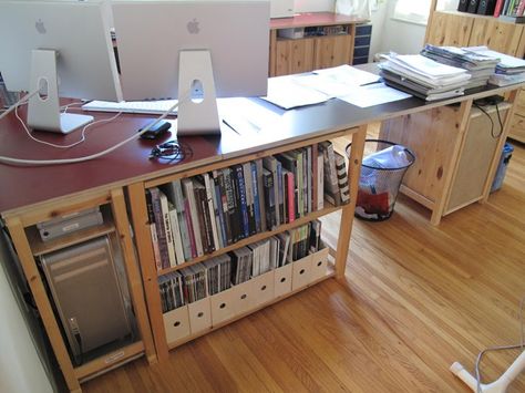 IKEA Hackers: Ivar Studio Desk    I luv this idea will be doing it :) Diy Large Desk, Ivar Corner, Ivar Desk, Ivar Studio, Glass Top Kitchen Table, Corner Booth Kitchen Table, Ivar Ideas, Ivar Shelving, Kitchen Cabinet Doors Only