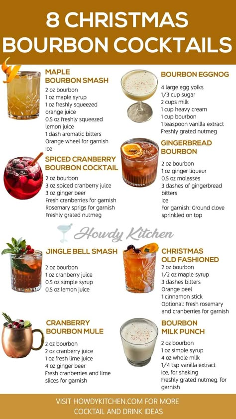 15 Delicious Christmas Bourbon Cocktails - HowdyKitchen Christmas Bourbon Cocktails, Bourbon Cocktail Recipe, Xmas Drinks, Classic Drinks, Christmas Drinks Alcohol, Bourbon Drinks, Christmas Drink, Holiday Drink, Refreshing Drinks Recipes