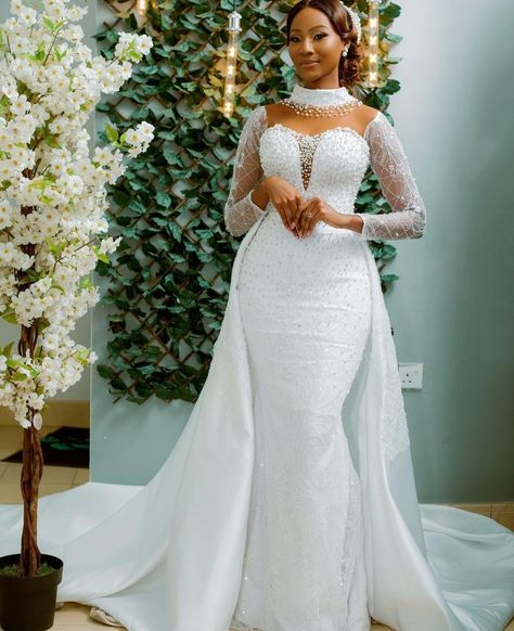 Latest Wedding Gowns, African Bridal Dress, Plus Wedding Dresses, Bridal Gown Styles, Elegant Bridal Gown, Wedding Gown Inspiration, Long Sleeve Wedding Gowns, Detachable Skirt, Civil Wedding Dresses