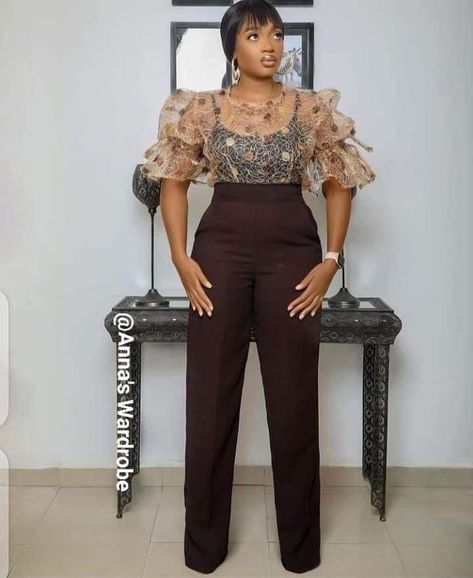 Trendy Lace Top, Organza Tops, Chiffon Blouses Designs, Organza Styles, Stylish Naija, 2piece Outfits, Mode Kimono, African Print Dress Designs, Stylish Work Attire