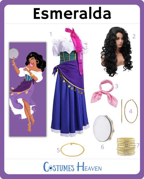 Disney Custom Ideas, Esmerelda Costume Diy, Movie Characters Halloween Costumes, Esmeralda Disney Costume, Hunchback Of Notre Dame Costume, Esmeralda Disneybound, Disney Outfit Inspiration, Disney Costume Ideas, Esmeralda Costume