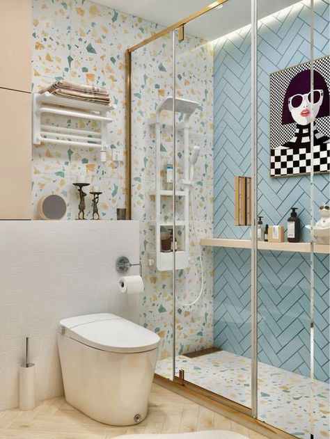 Fun Ensuite Bathroom Ideas, Bathroom With Terrazzo Tiles, Terrazo Tile Bathroom Ideas, Terrazzo Bathroom Design, Bathroom Terrazzo, تصميم دورة مياه, Kids Bathroom Design, Terrazzo Bathroom, Pink Bathroom Decor