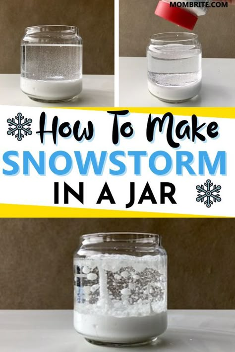 Ice And Snow Crafts For Preschool, Science Project Preschool, Snow Storm In A Jar Experiment, Snow Day Activity For Kids, Blizzard In A Jar, Solids And Liquids Preschool, Snowflake Crystal Experiment, Snowman Experiments For Kids, Snow Making For Kids