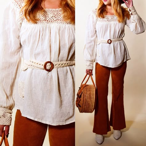 1970s Peasant Blouse, 70s Peasant Blouse, 1970's Outfits, Peasant Blouse Outfit, 1970s Outfits, Vintage Peasant Blouse, White Boho Top, Waist Belt Women, 1970s Blouse